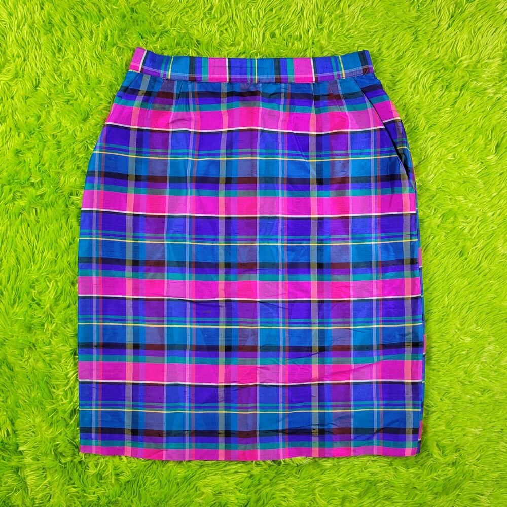 Vintage 80s 90s Evan Picone Vibrant Plaid Pencil Skirt, 12
